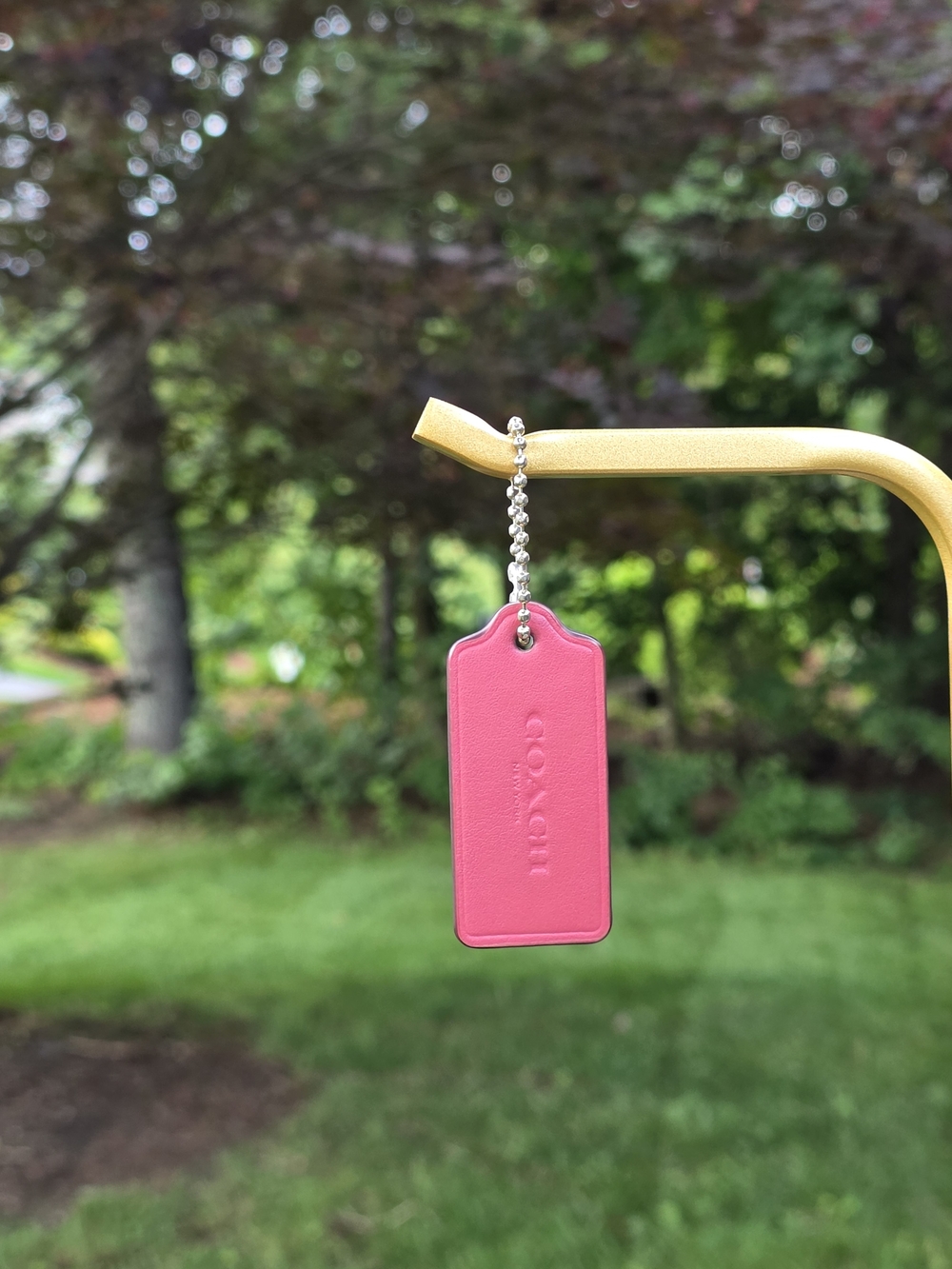COACH Pink Leather Hangtag W/ Champagne Gold Ball chain